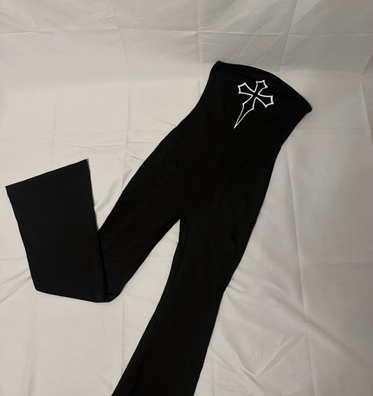 Dagger Hollow Cross Flared Jumpsuit